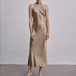 High neck gold party dress